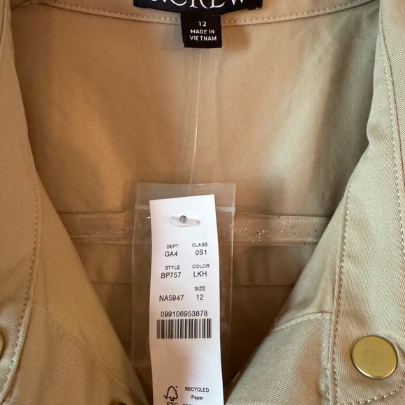 J. Crew Tie-waist shirtdress stretch twill Khaki snap button Size 12 NWT - Picture 2 of 10